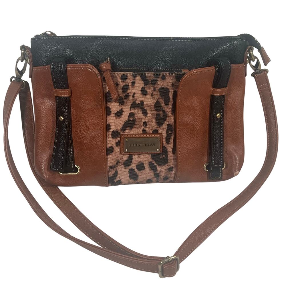 Anna Nova Vegan Leather and Cheetah Pattern Purse Shoulder Crossbody Adj Strap